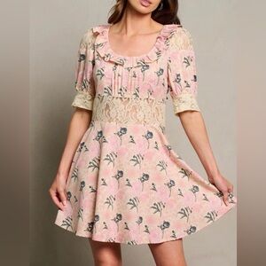 Floral Pink and Cream Lace Dress